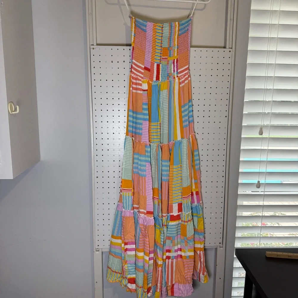 Abel The Label Smocked Maxi Dress Women's Small Multicolor Patchwork Party‎ - Picture 2 of 13